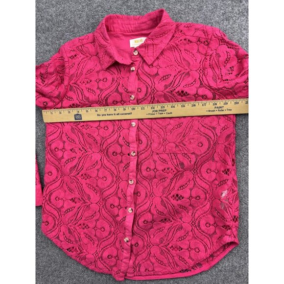 Maeve Anthropologie Shirt Womens 12 Pink Lace Sheer Button Front Long Sleeve - Picture 3 of 6